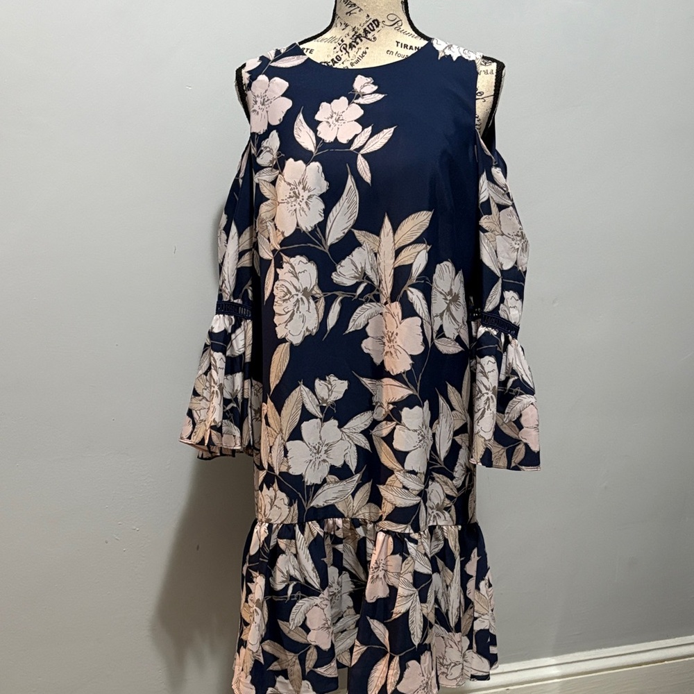 Eliza J Navy and Blush Floral Long Sleeve Dress